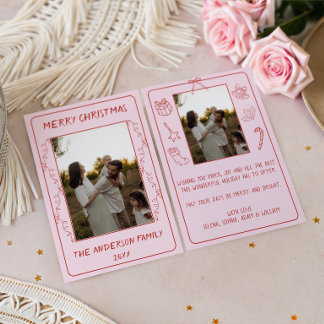 Minimalist Red Christmas Lights Family Photo Holiday Card