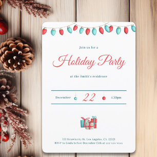 Minimalist Red Christmas Lights Invitation
