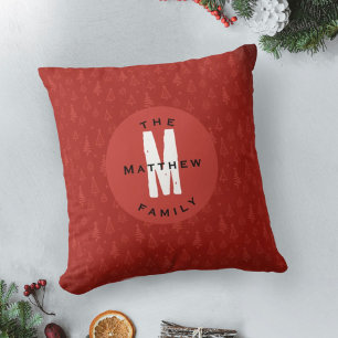 Minimalist Red Christmas Tree Family Holiday Cushion