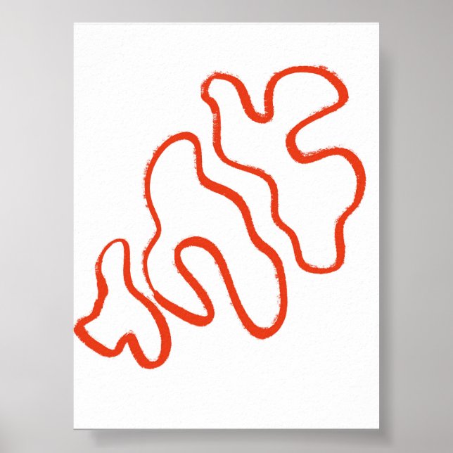 Minimalist Red Curved Shapes Wall Print (Front)