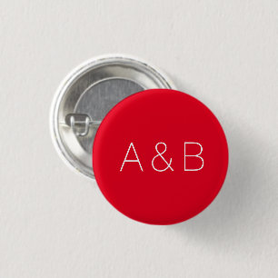 Minimalist red custom couple initials monogram 3 cm round badge