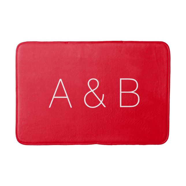 Minimalist red custom couple initials monogram bath mat (Front)