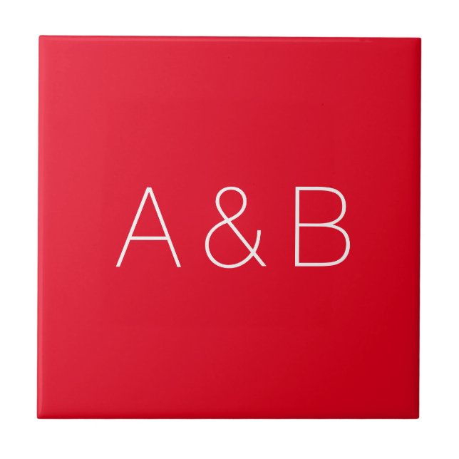 Minimalist red custom couple initials monogram ceramic tile (Front)