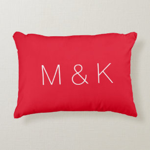 Minimalist red custom couple initials monogram decorative cushion