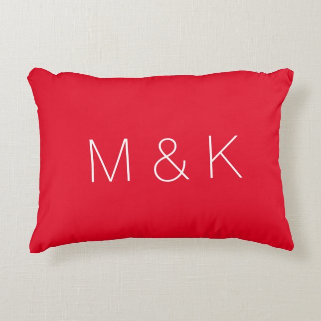 Minimalist red custom couple initials monogram decorative cushion (Front)