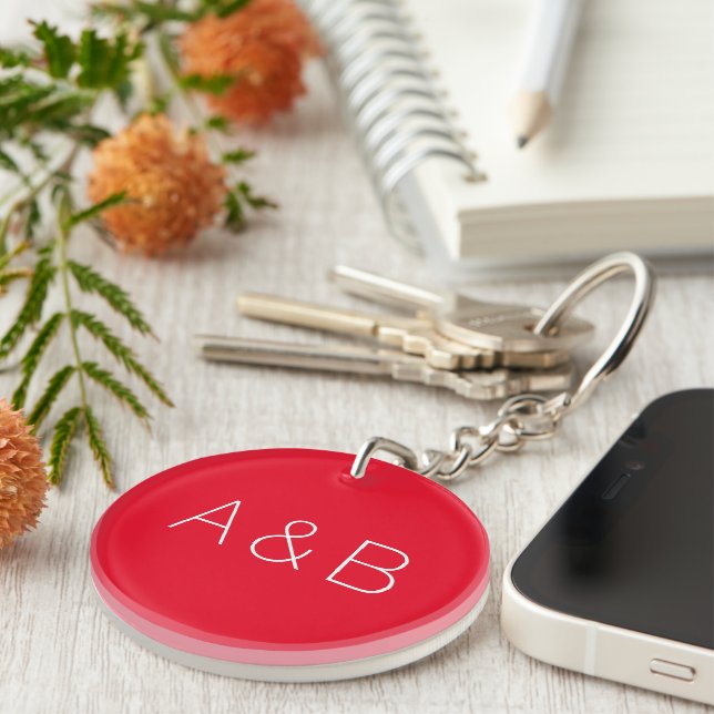 Minimalist red custom couple initials monogram key ring (Front Right)