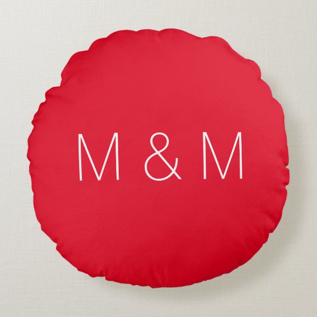 Minimalist red custom couple initials monogram round cushion (Front)