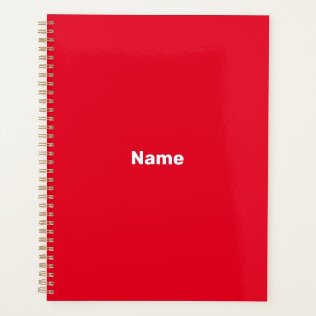 Minimalist red custom year text name monogram  planner (Front)