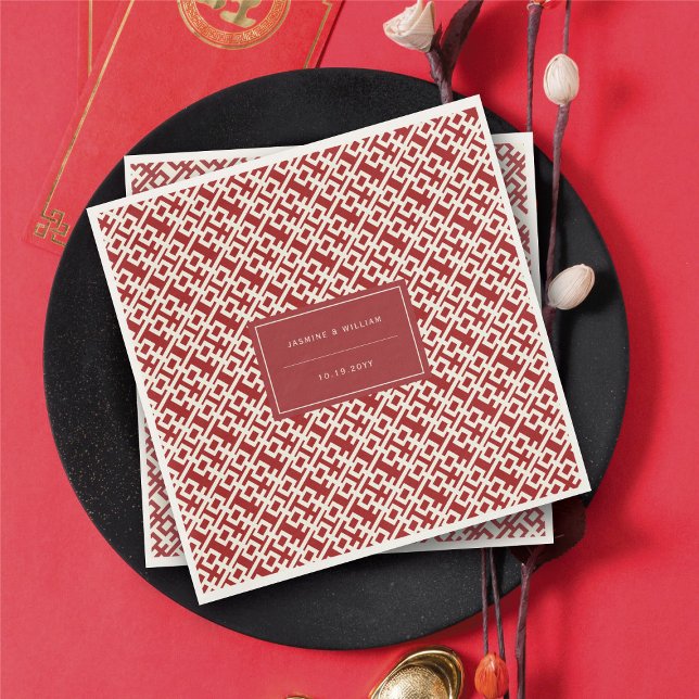 Minimalist Red Double Happiness Chinese Wedding Napkin (Minimalist Red Double Happiness Chinese Wedding Napkins @ fatfatin_red_knot)