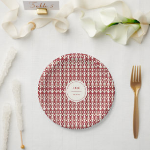 Minimalist Red Double Happiness Chinese Wedding Paper Plate