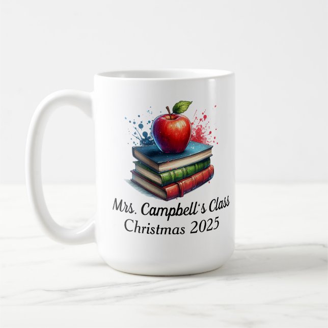 Minimalist Red Educator/Teacher Books Personalise Coffee Mug (Left)