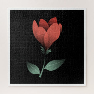 Minimalist Red Flower, Black Background Art Print Jigsaw Puzzle