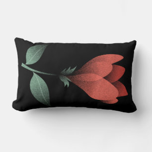 Minimalist Red Flower, Black Background Art Print Lumbar Cushion