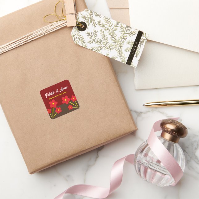 Minimalist Red Flowers Trio  Design Square Sticker (Gifting)