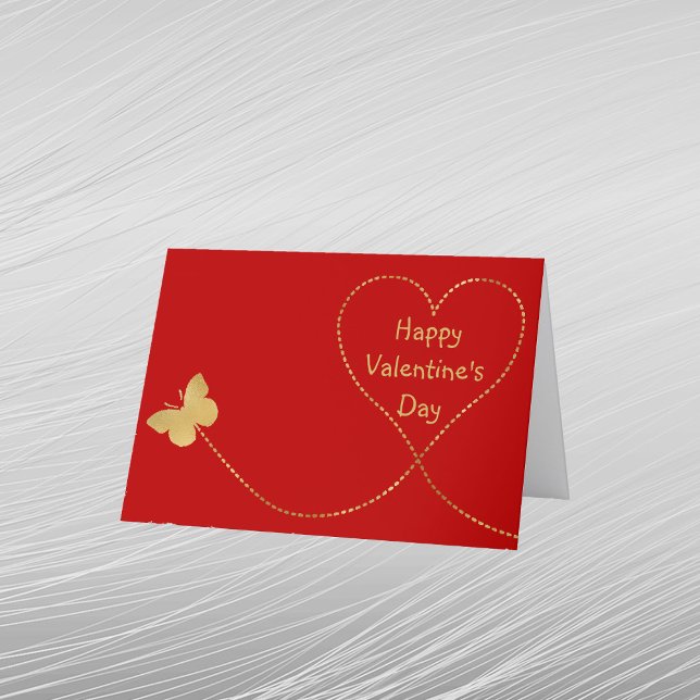 Minimalist Red Gold Heart Butterfly Valentine  Holiday Card (Creator Uploaded)