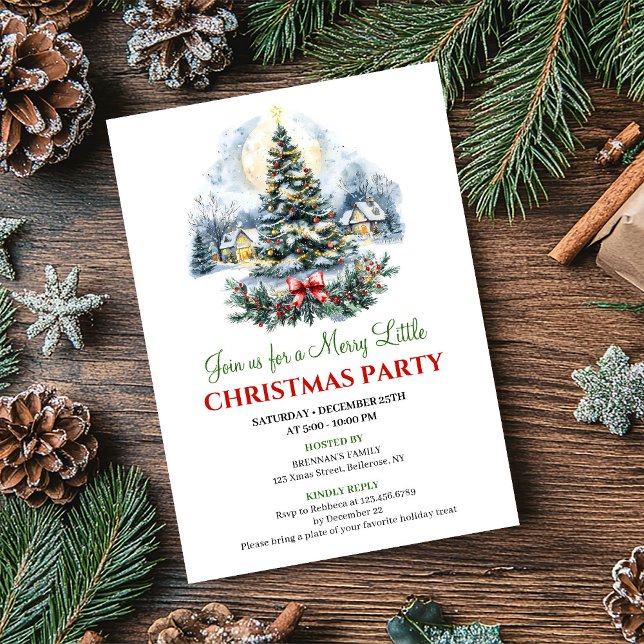 Minimalist Red Green Christmas Scene Digital  Invitation (Minimalist Red Green Christmas Scene Digital Invite)