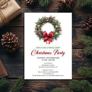 Minimalist Red Green Christmas Wreath Party Card