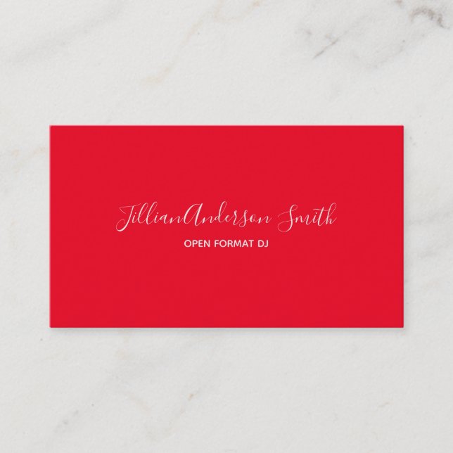 Minimalist Red Handwritten DJ Business Card (Front)