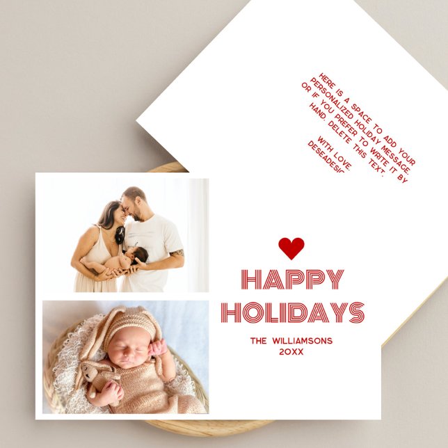 Minimalist Red Happy Holidays 2 Photo Christmas Holiday Card (Creator Uploaded)