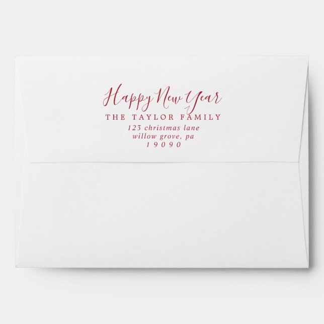 Minimalist Red Happy New Year Holiday Card Envelope (Back (Top Flap))