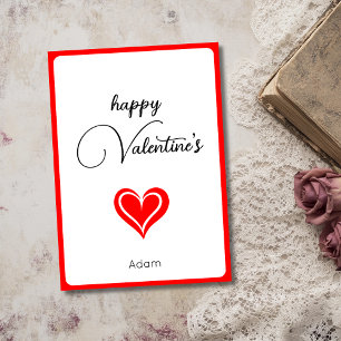 Minimalist Red Heart Happy Valentines Name Holiday Card