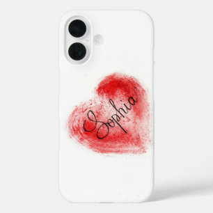 Minimalist Red Heart Name Sophia iPhone 16 Case