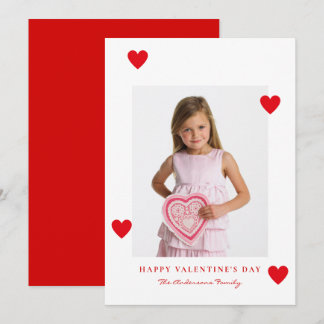 Minimalist Red Hearts Photo Happy Valentines Day Holiday Card