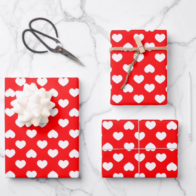Minimalist Red Hearts Wrapping Paper Sheet (Front)