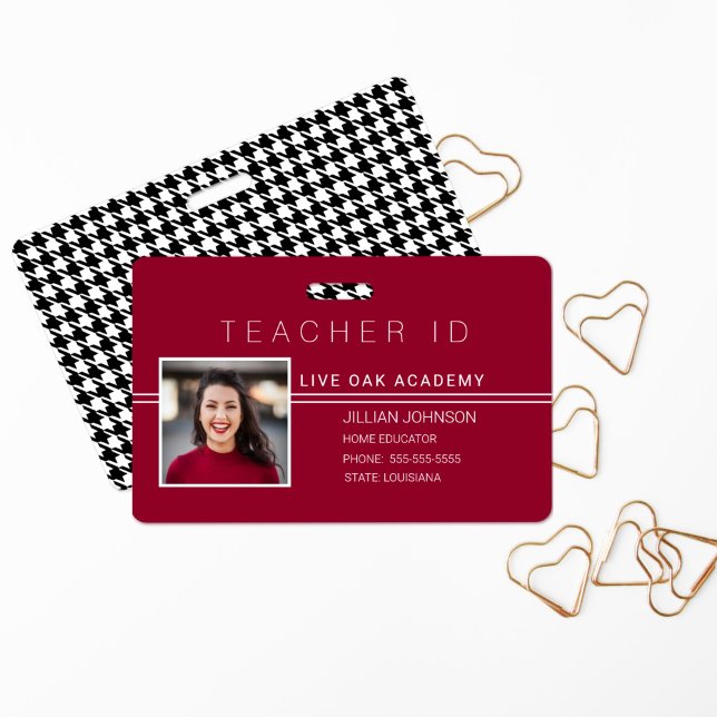 Minimalist Red Houndstooth Homeschool ID Badge (Creator Uploaded)