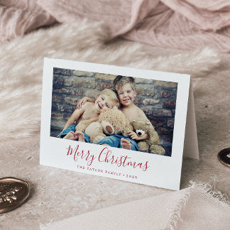 Minimalist Red Merry Christmas Landscape Photo Holiday Card