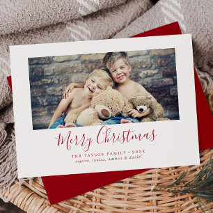 Minimalist Red Merry Christmas Landscape Photo Holiday Card