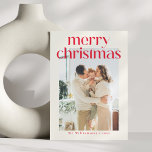 Minimalist Red Modern Custom Photo Christmas Holiday Card<br><div class="desc">Minimalist Simple Red Modern Custom Vertical Photo Christmas Holiday Card</div>