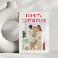 Minimalist Red Modern Custom Photo Christmas