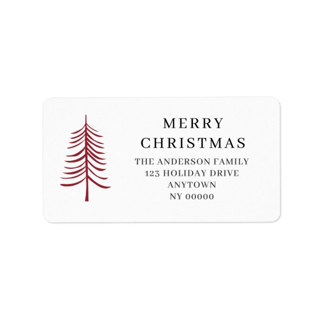 Minimalist Red Modern Tree Return Address Label (Front)