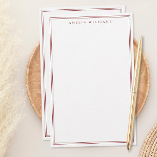 Minimalist Red Monogram Two Border Stationery