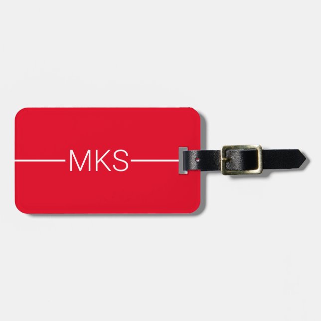 Minimalist Red Monogrammed Luggage Tag (Front Horizontal)