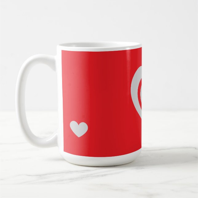Minimalist Red Mug with Heart Pattern (Left)