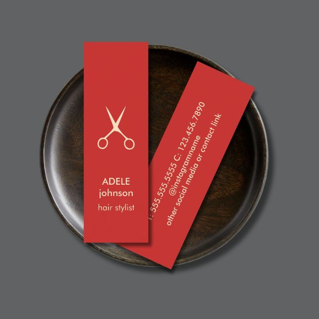 Minimalist Red Pastel Scissors Hair Stylist Mini Business Card (Creator Uploaded)
