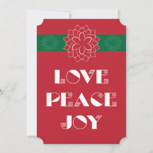 Minimalist Red Poinsettia with Love, Peace, Joy Holiday Card