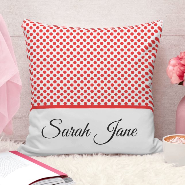 Minimalist Red Polka dots script custom Cushion (Creator Uploaded)