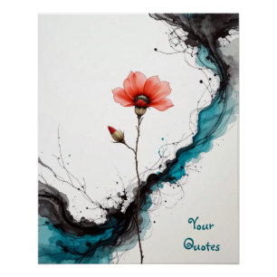 Minimalist Red Poppy Ink Art Print