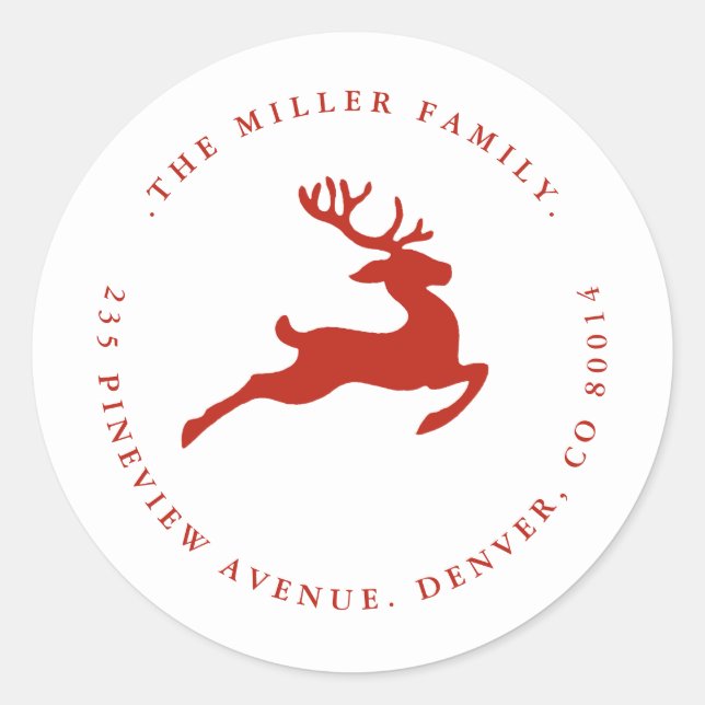 Minimalist Red Reindeer Holiday Seal / Address  (Front)