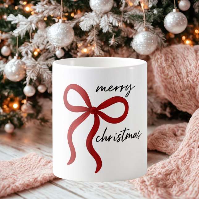 Minimalist Red Ribbon Bow Merry Christmas  Coffee Mug (Creator Uploaded)