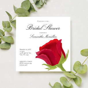 minimalist Red Rose Bridal Shower Invitation