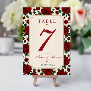 Minimalist Red Rose Elegant Floral Classic Rose Table Number