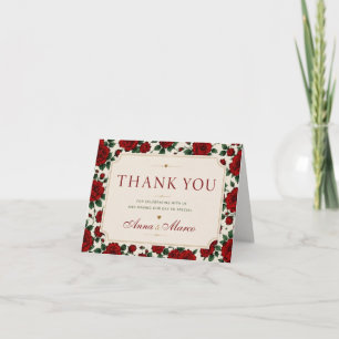 Minimalist Red Rose Elegant Floral Classic Rose Thank You Card