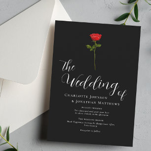 Minimalist Red Rose Elegant Script Black & White Invitation