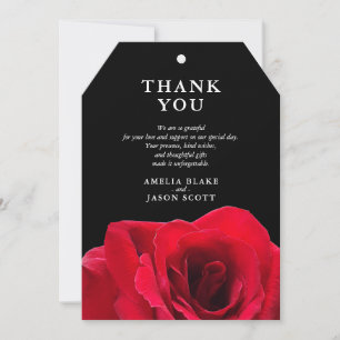 Minimalist Red Rose on Black Thank You Card