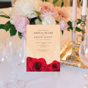 Minimalist Red Rose on Cream Colour Invitation