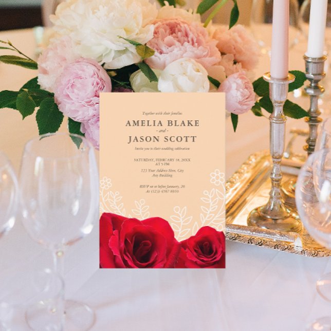Minimalist Red Rose on Cream Colour Invitation (Creator Uploaded)